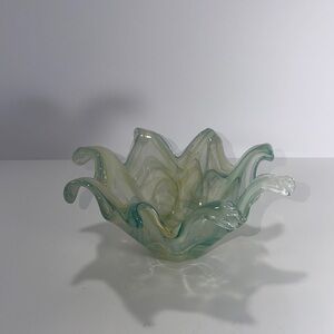 Murano Glass Art Bowl in Green and Clear